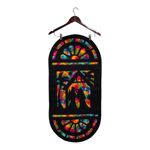 Unbranded Other - Nativity Table-Runner Wall Hanging Stained Glass Look Christmas Colorful 38x18